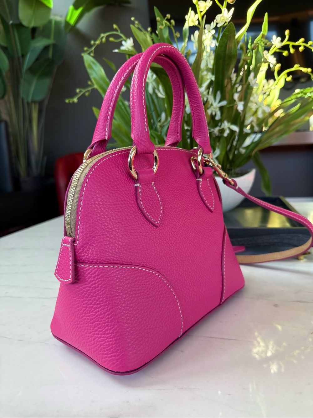 New Dooney & Bourke Lucca Leather Small Satchel Fuchsia - Picture 11 of 16